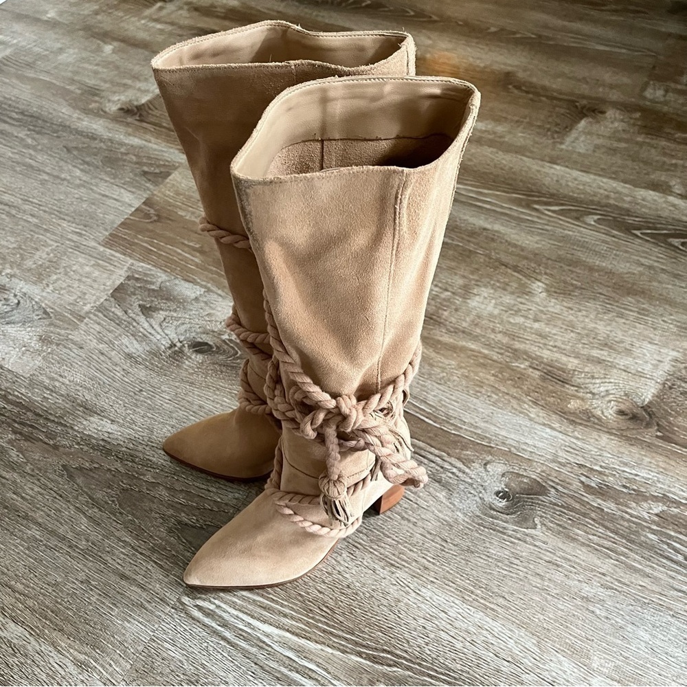 SCHUTZ Women 7.5 Nataly Cow Suede Honeycomb Rope Suede Boots Anthropology Brazil - Picture 3 of 9